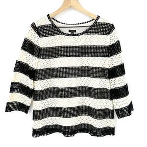 Talbots Crochet Striped Top Pullover Eyelet NWT